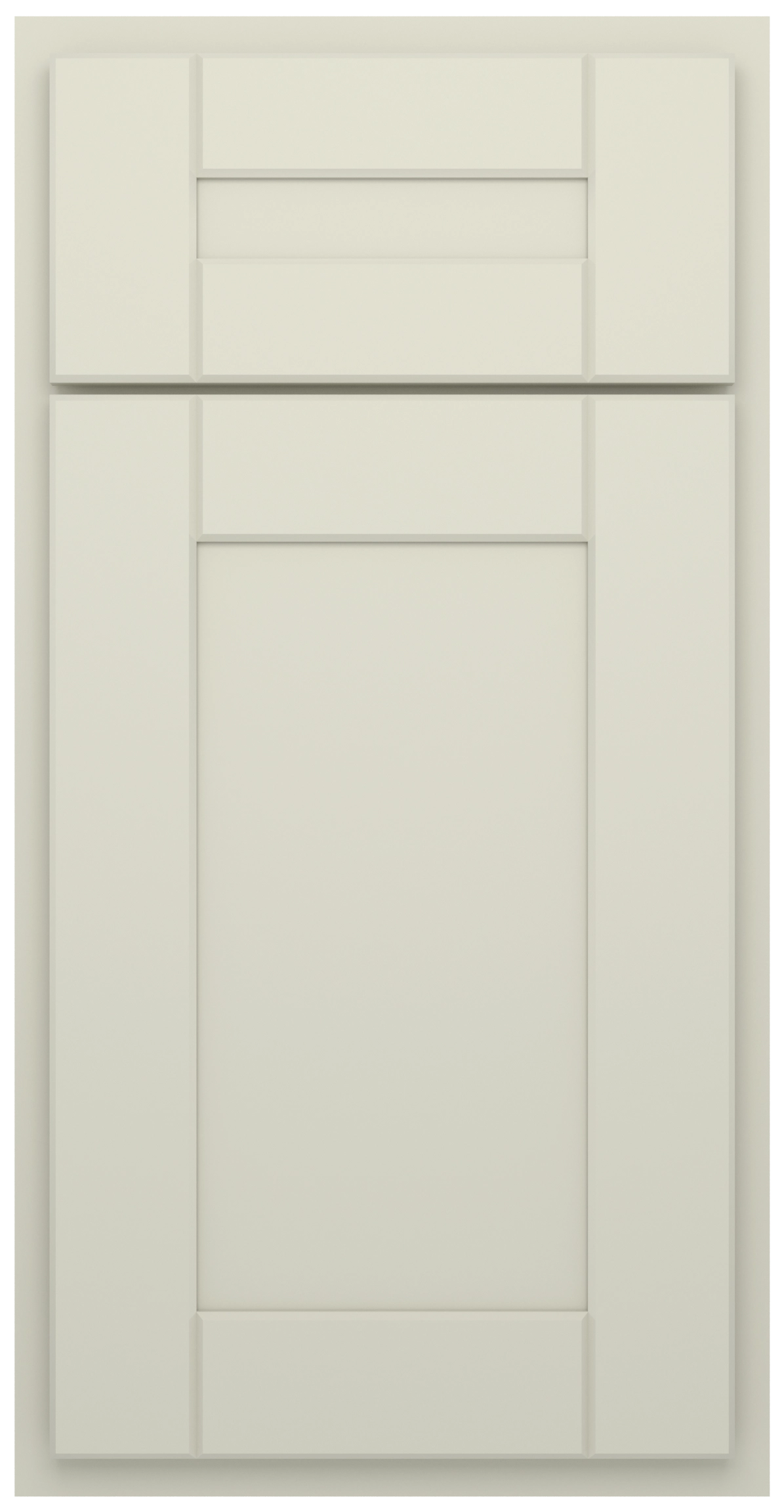 Beige shaker-style cabinet door with recessed center panel and simple square edges.