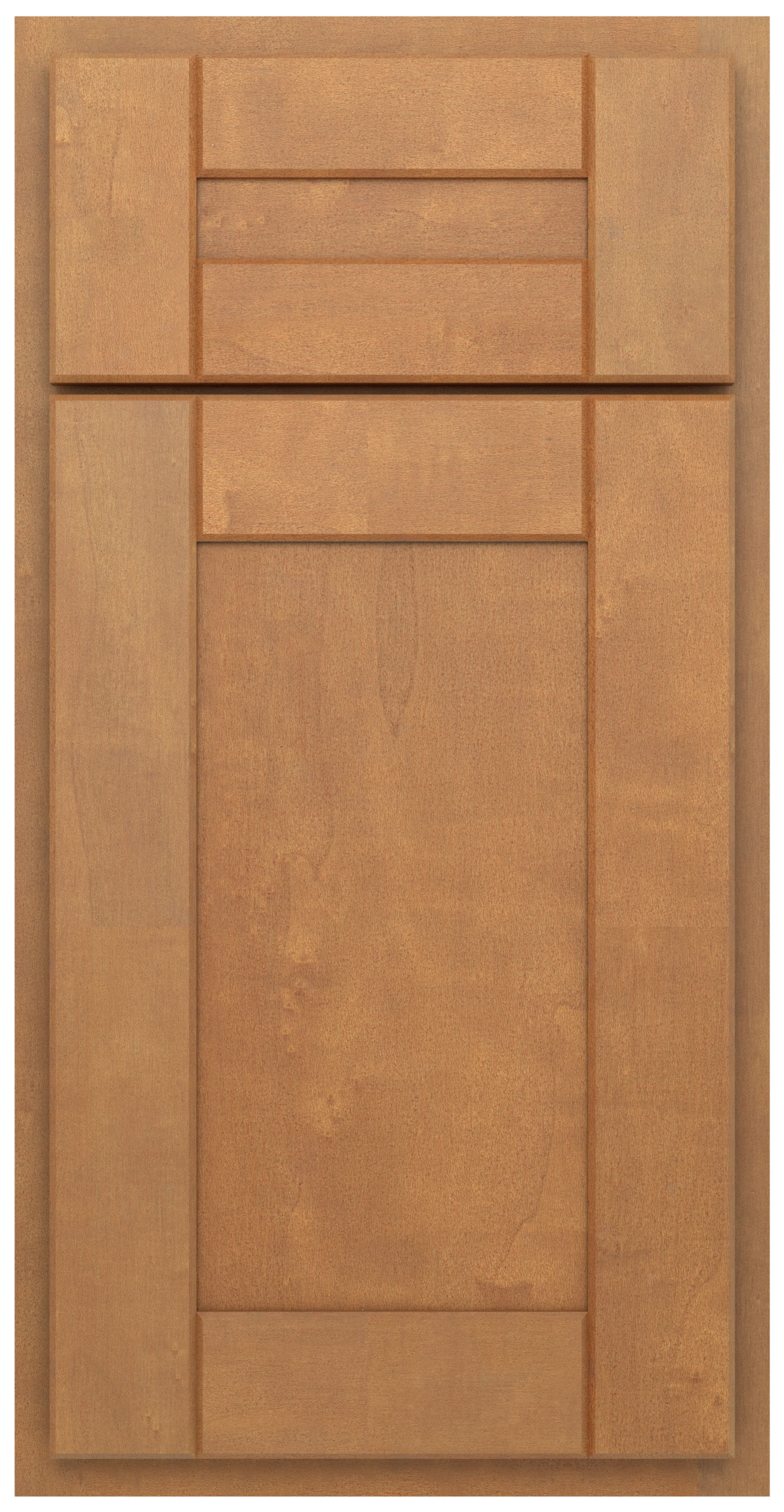 Light brown wooden cabinet door with a recessed center panel and surrounding frame.