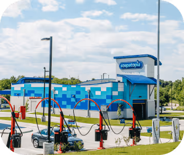 Full shot of the exterior of Soapatopia carwash located in 73rd and Pine Lake rd.