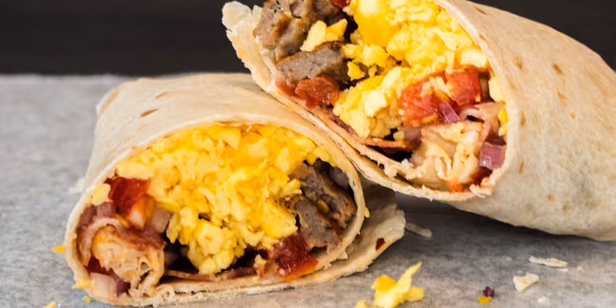 close up of a breakfast burrito