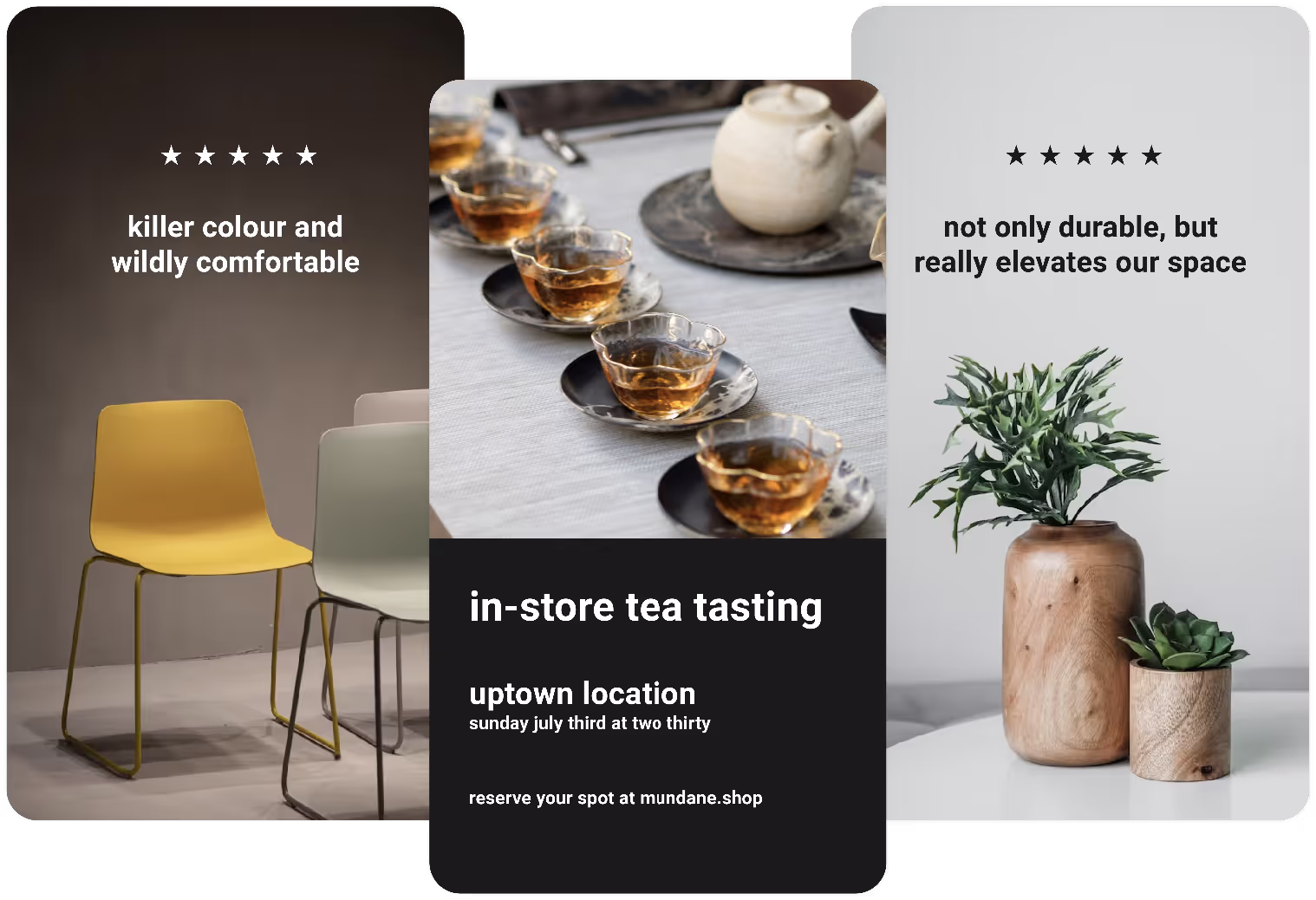 A mockup of mundane social media asset in a three column grid,