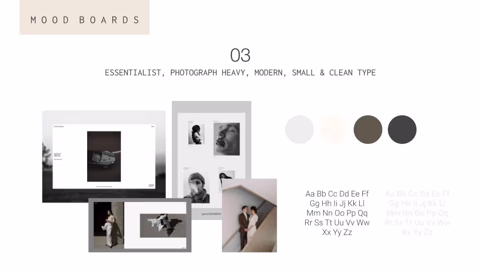 Initial moodboard for a wedding photographers pricing document.