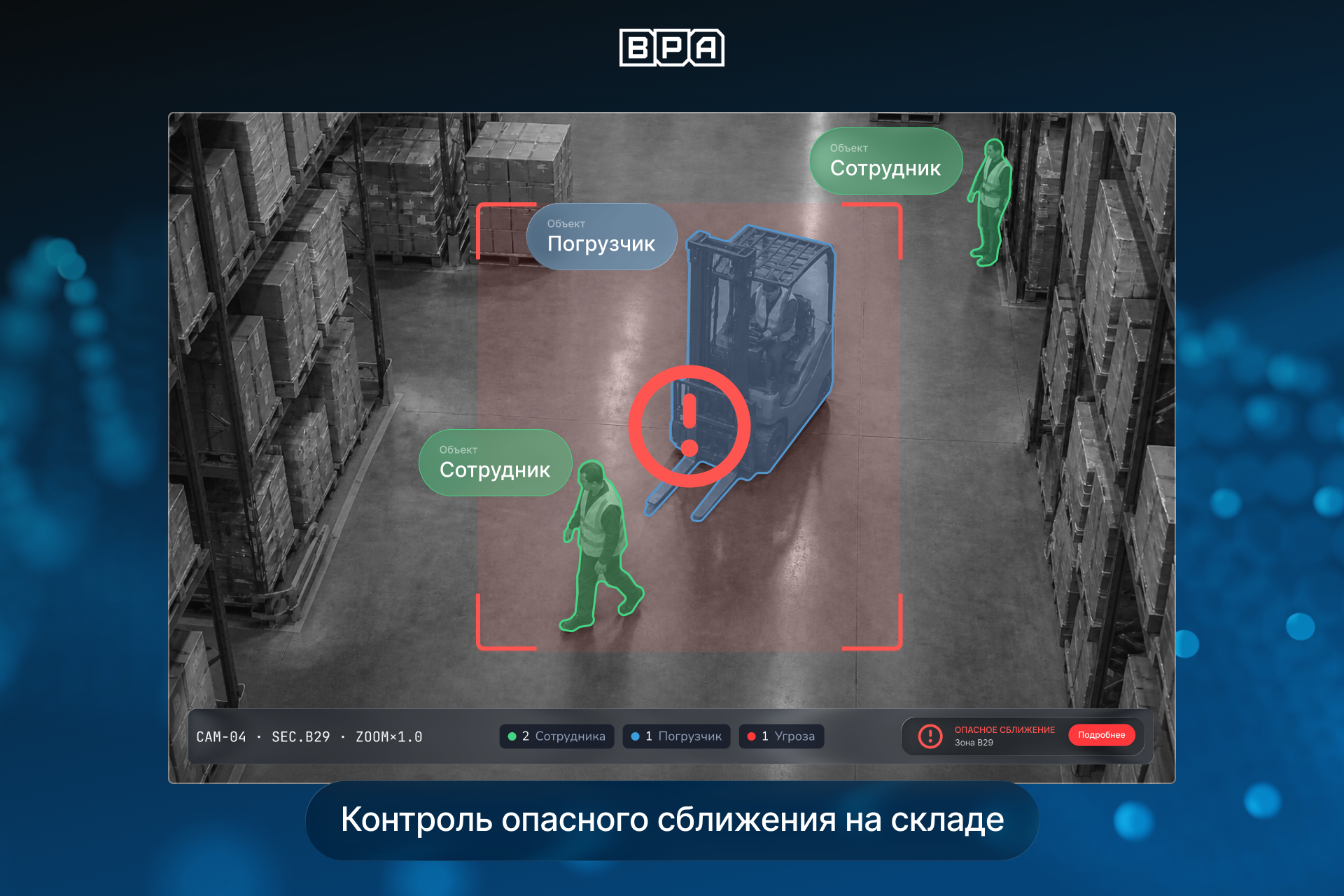 Видеоаналитика для склада — контроль опасного сближения сотрудников и погрузчика