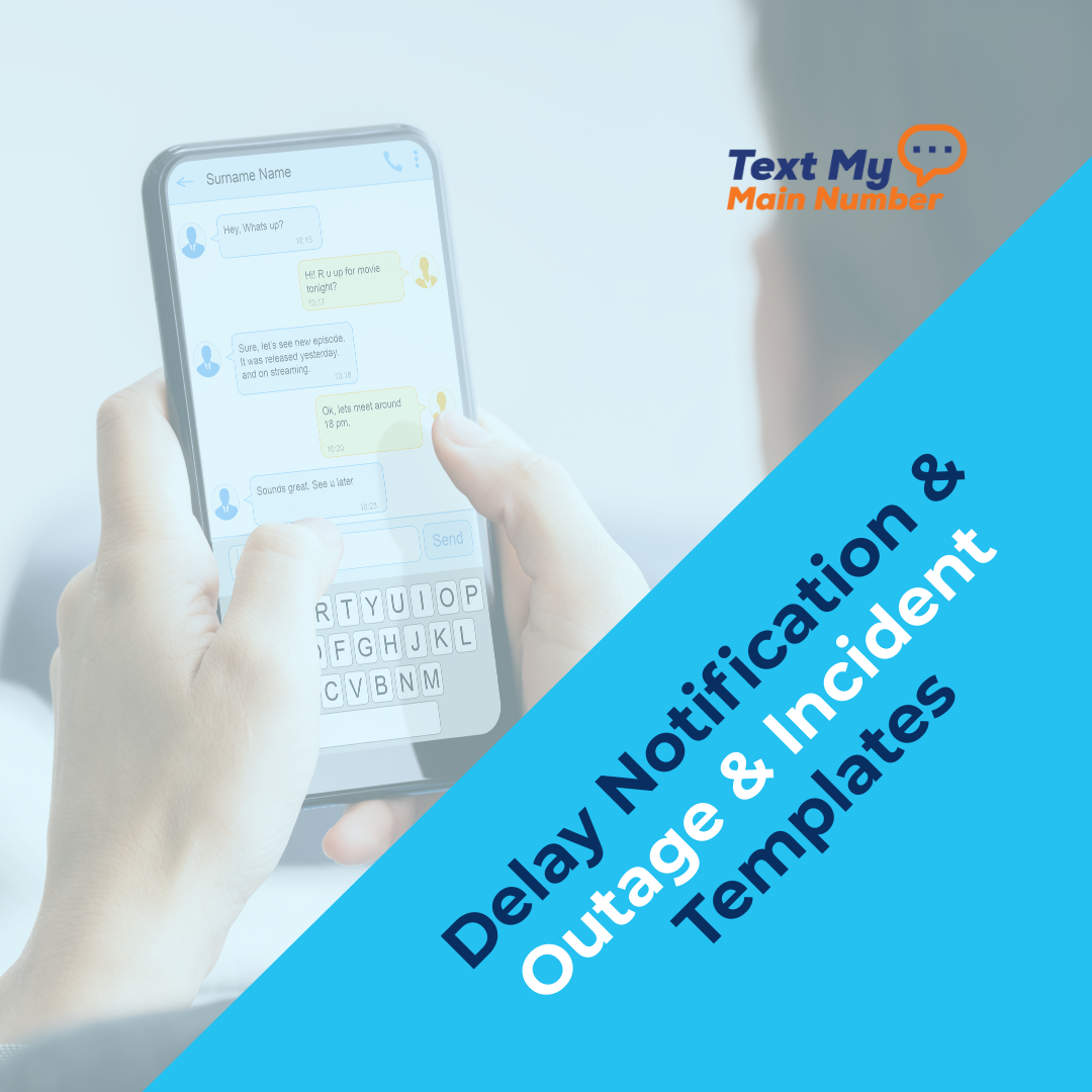 Person holding a smartphone with text messages on screen, representing delay notification and outage incident message templates for businesses.