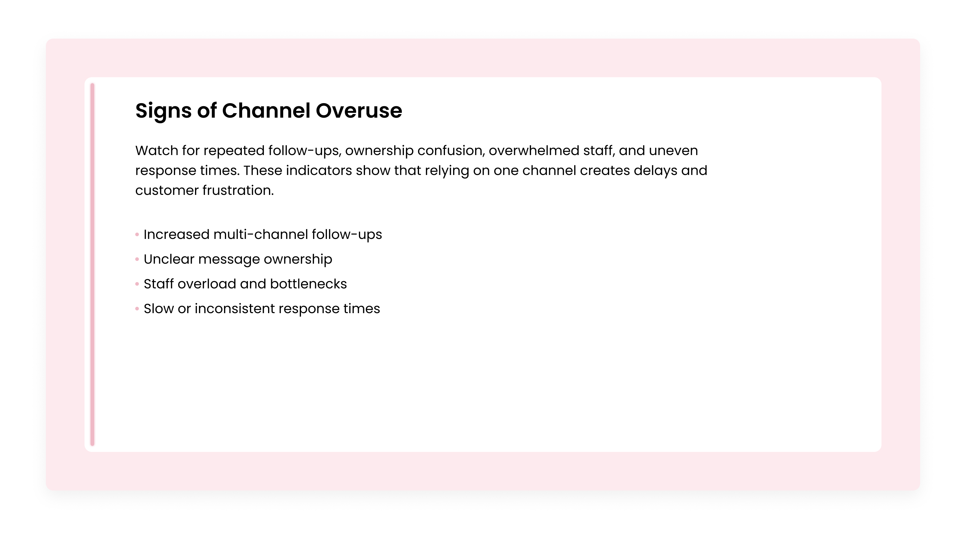 Callout graphic highlighting warning signs of overusing a single communication channel in business.