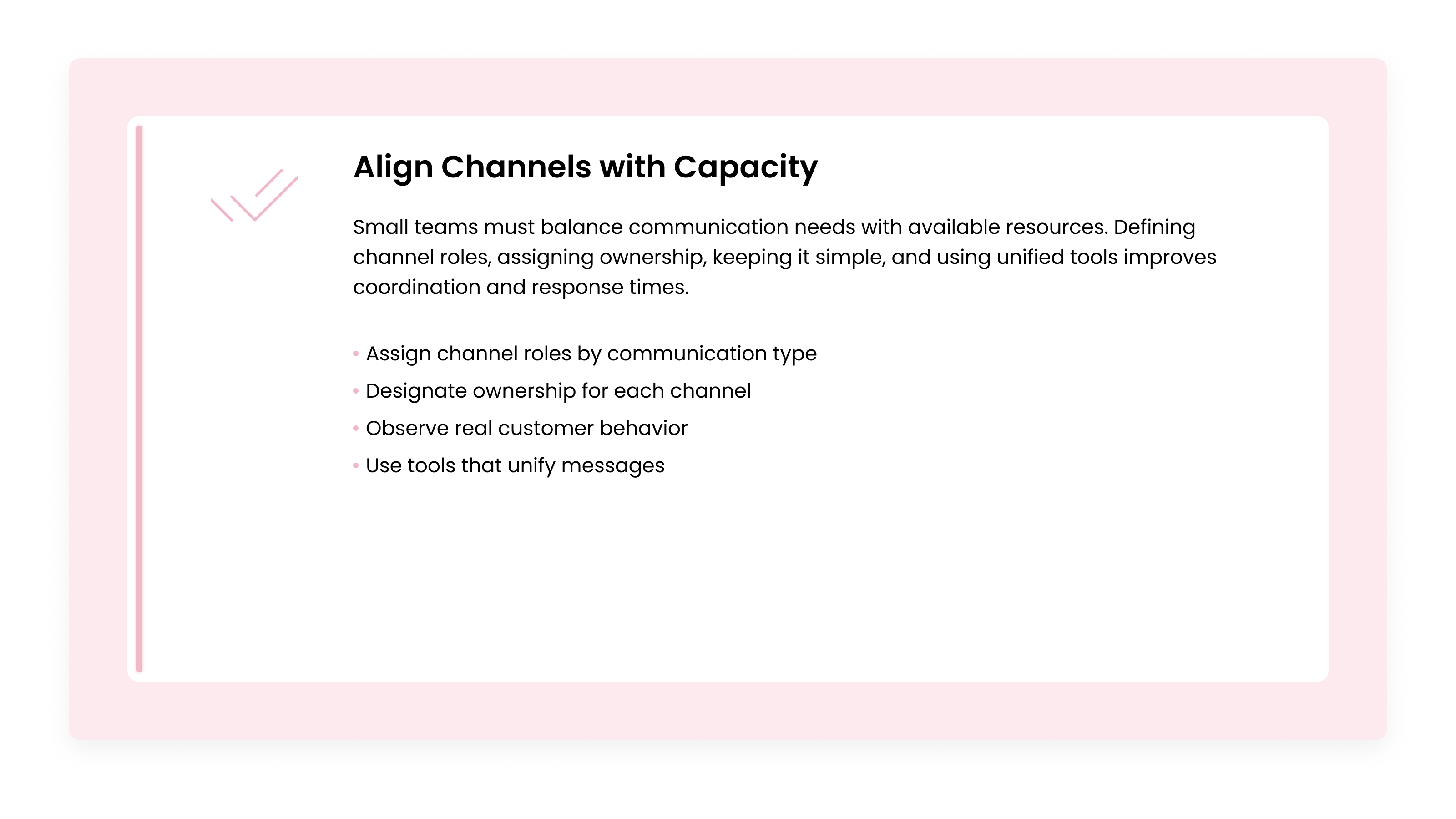 Checklist graphic showing practical ways small businesses can align communication channels with team capacity.