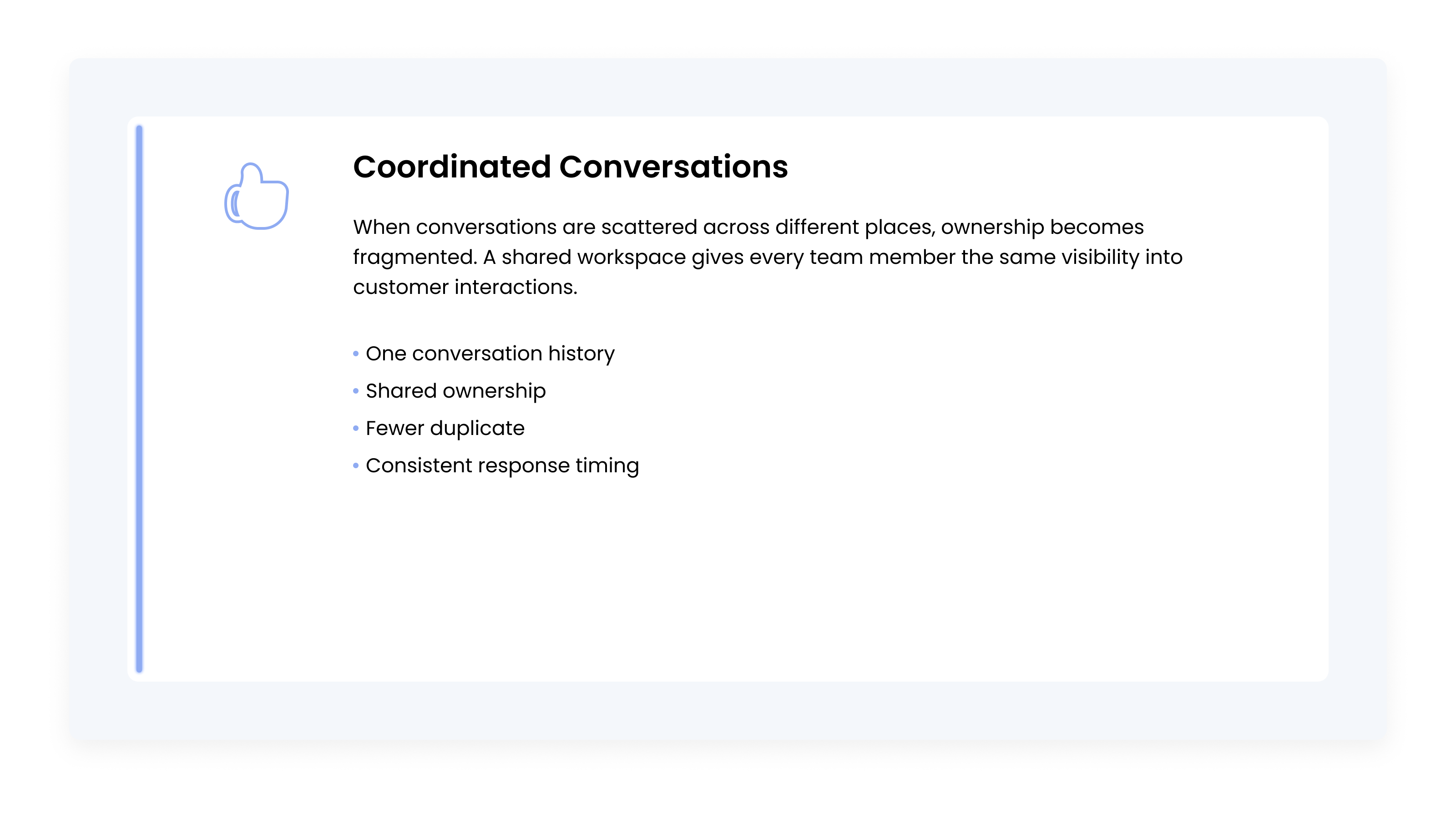 Concept diagram illustrating how a unified communication workspace improves conversation history, team ownership, and response consistency.
