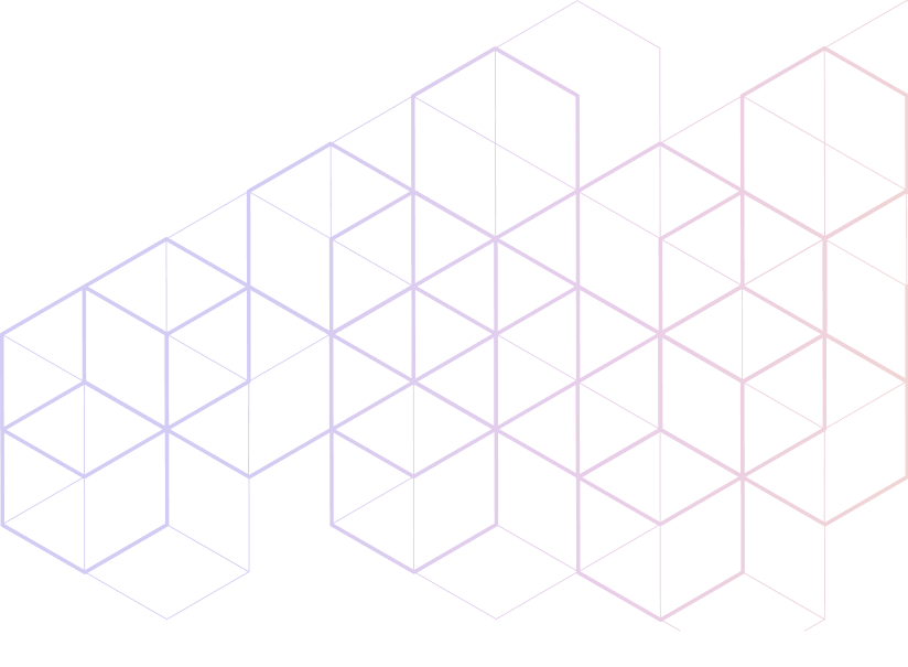 Pattern of interconnected transparent cubes outlined in a gradient from purple to pink on a black background.