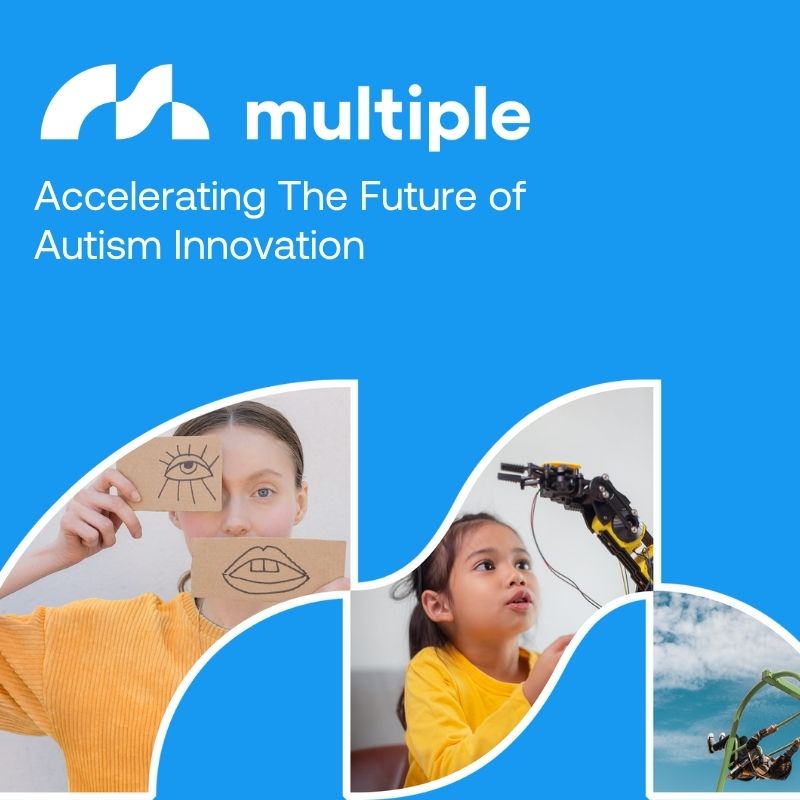 Multiple logo with tagline "Accelerating The Future of Autism Innovation" and images of kids, robotics, and sensory play.