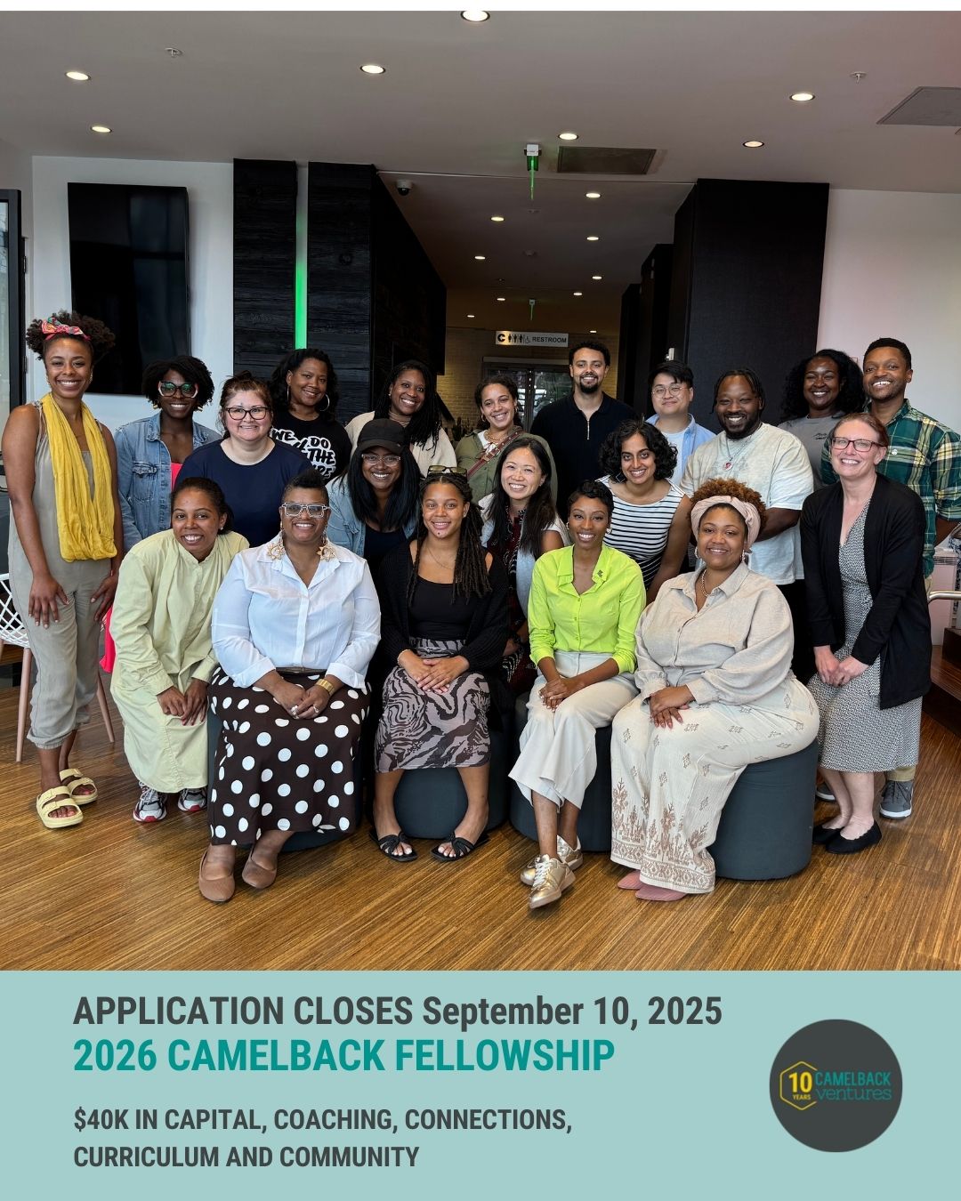 A diverse group of Camelback's most recent cohort of Fellows, smiling.