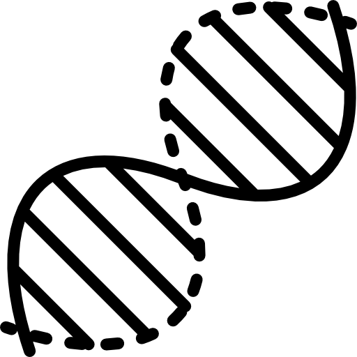 Simple black and white icon of a DNA double helix with two spiraled strands connected by lines.