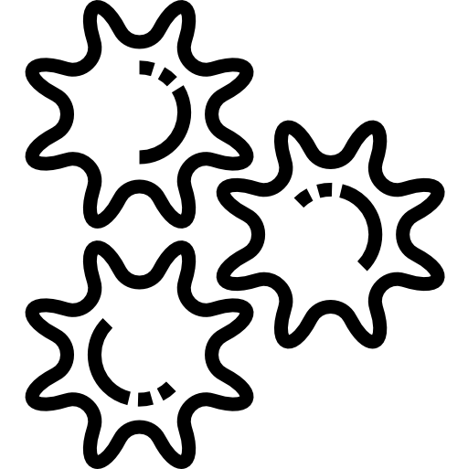 Black line art of three irregular star-shaped objects resembling platelets or cells.
