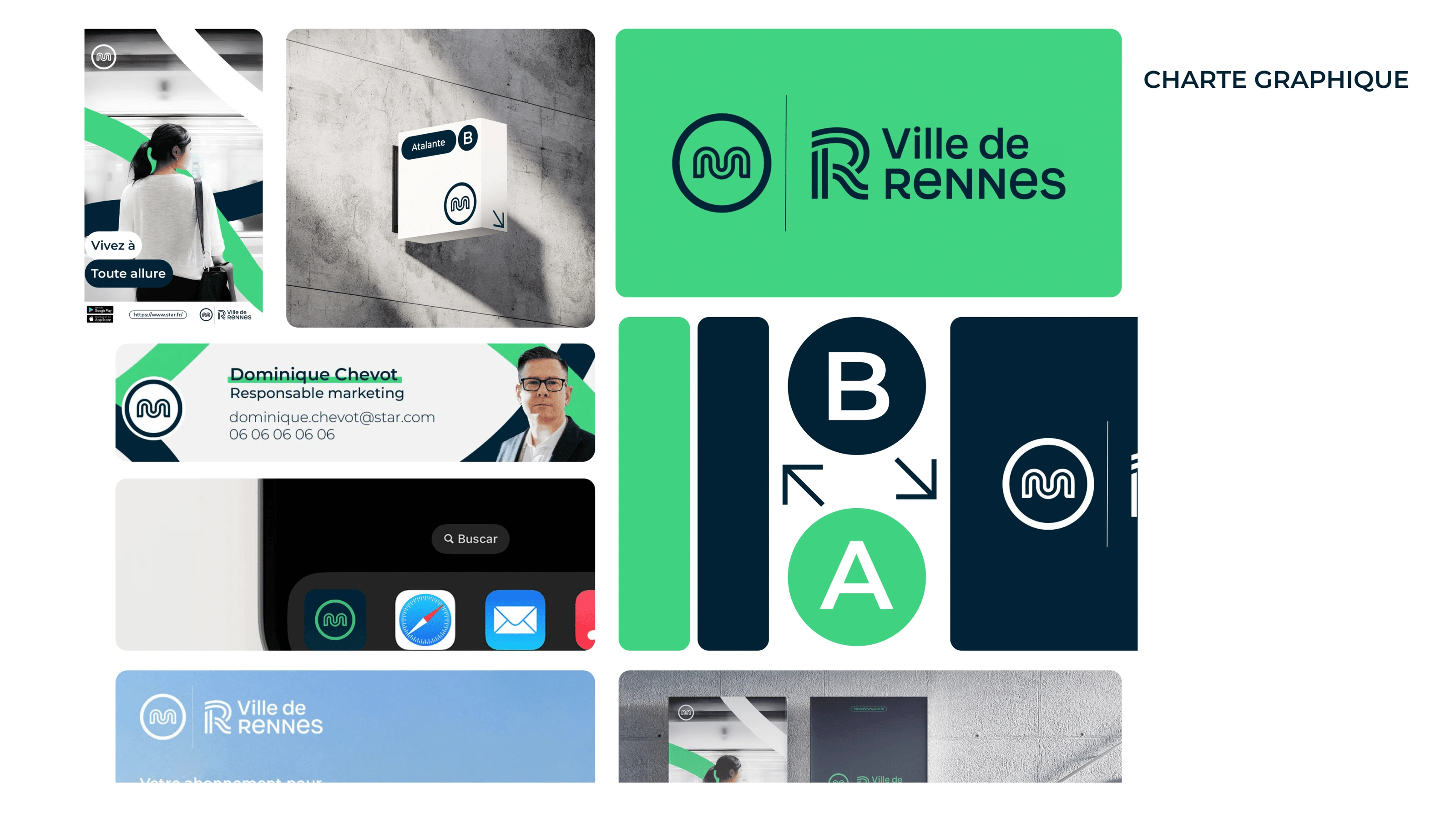 affiche mock up logo signalétique du projet couleur vert et bleu design