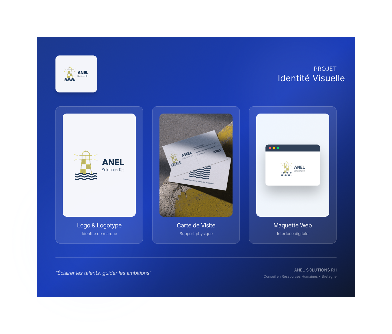 affiche de présentation de projet bleu avec des logo et mockups 