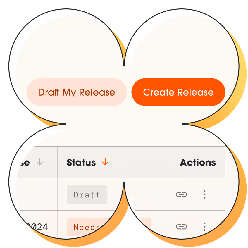 A stylized screenshot of the "Draft My Release" button.