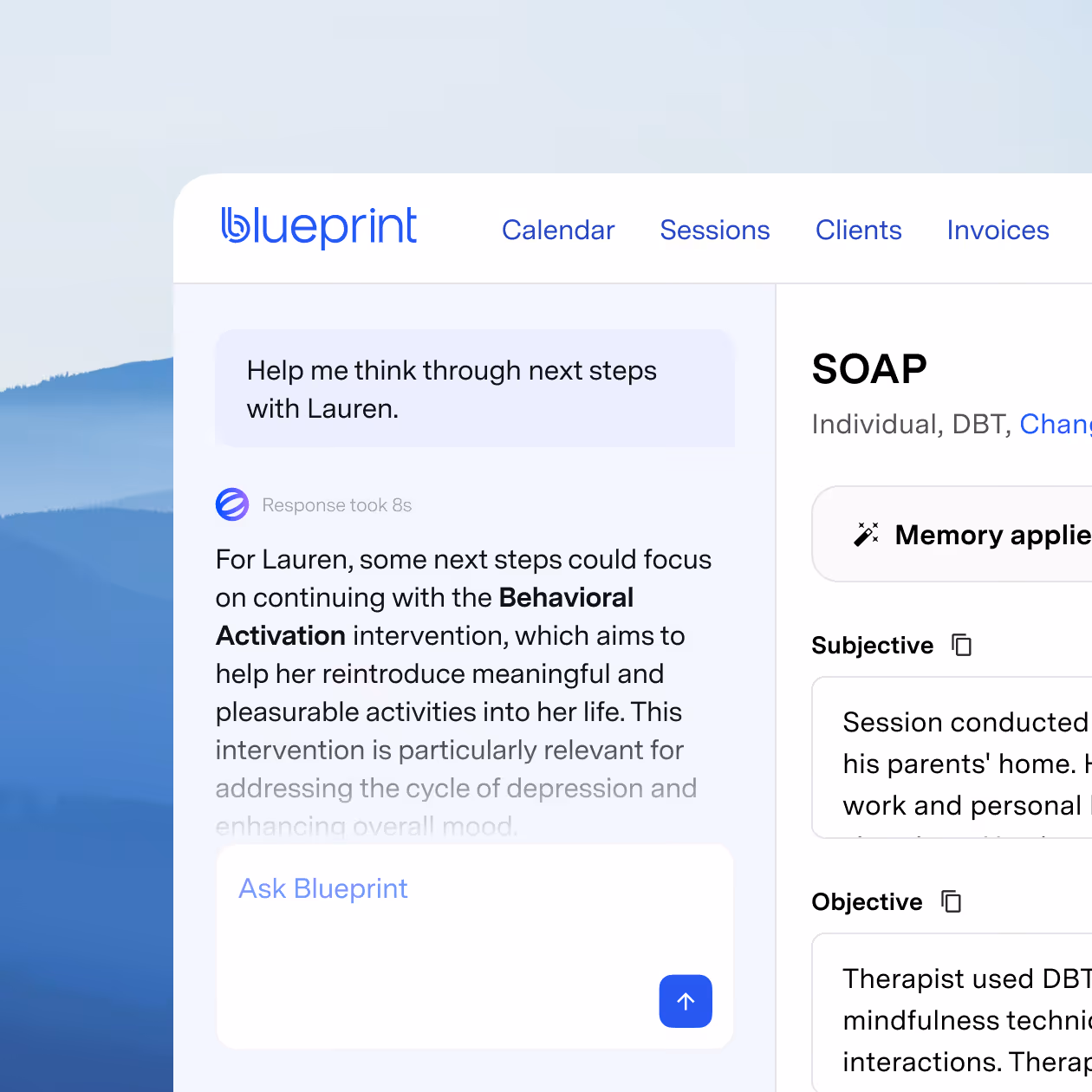 Blueprint AI Assistant chat interface