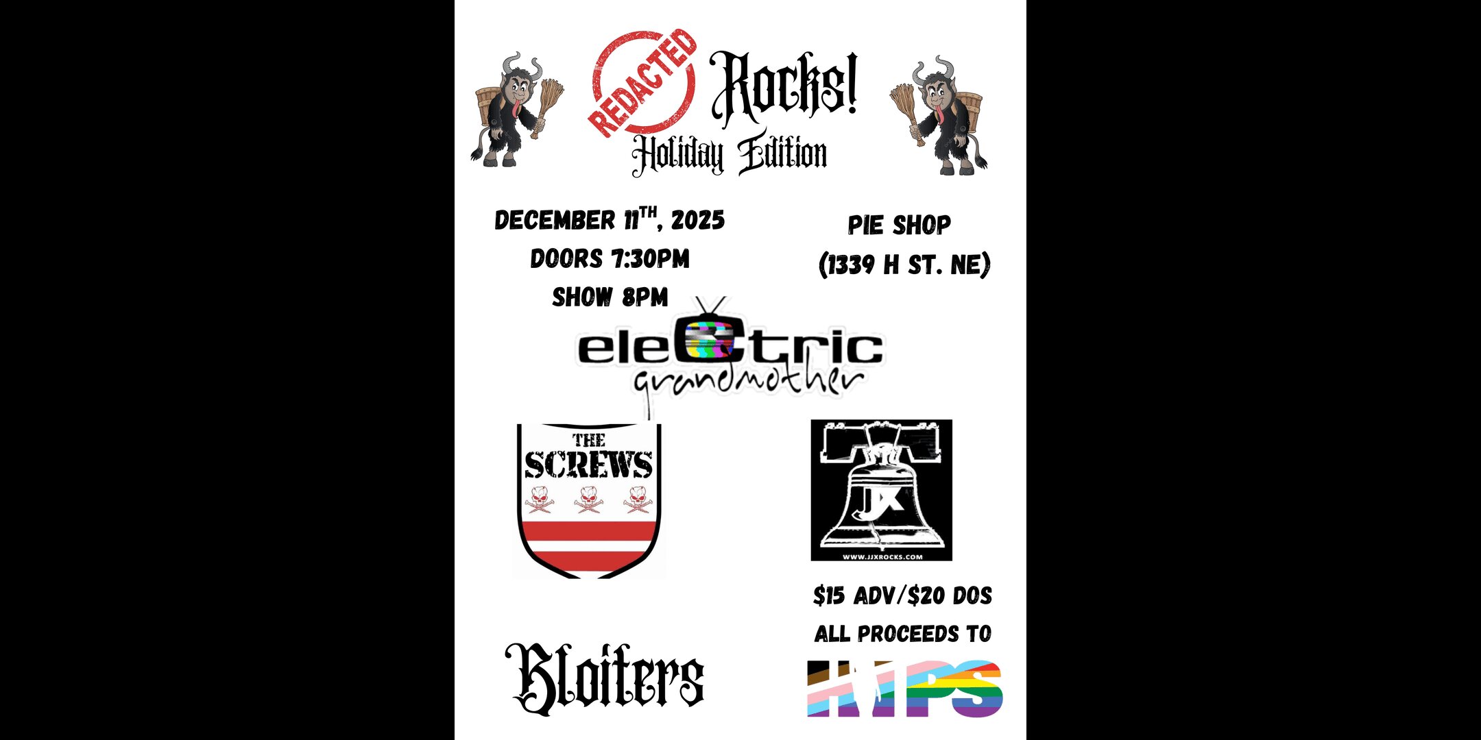HIPS Holiday Benefit w/ The Electric Grandmother, The Screws, JJX, Bloiters