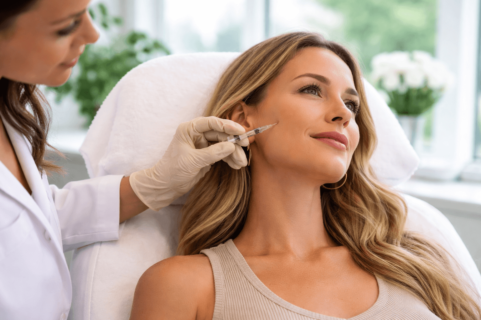 Woman receiving dermal fillers treatment in Tampa Florida for facial rejuvenation