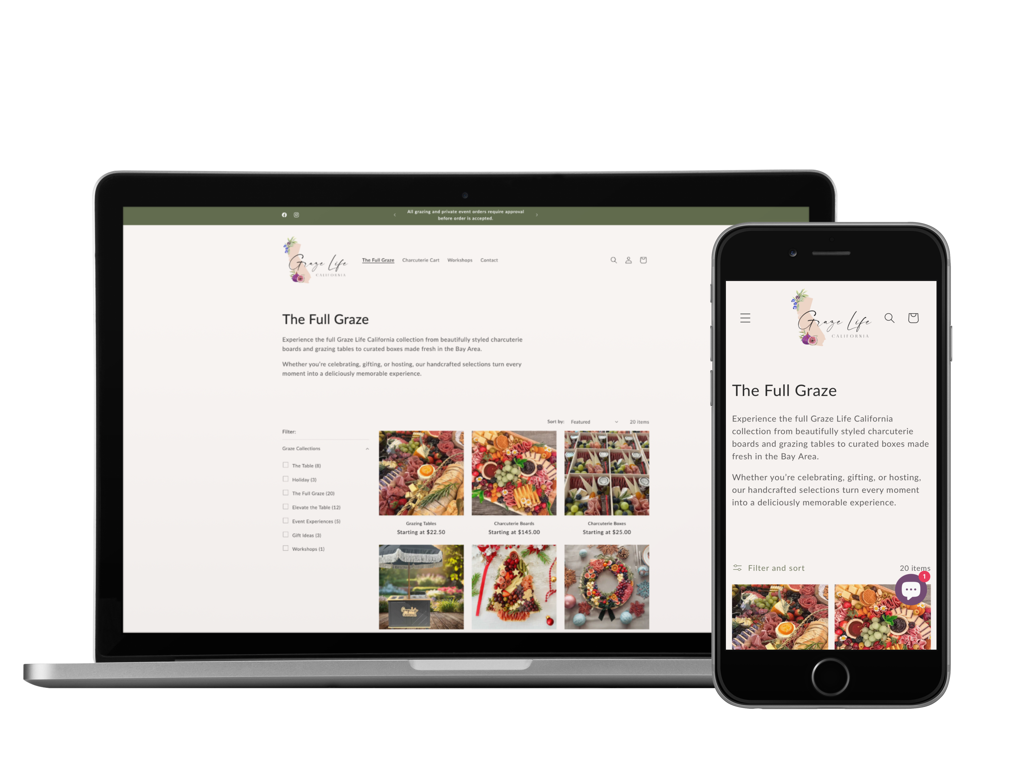 Laptop image of the full graze from Graze Life California