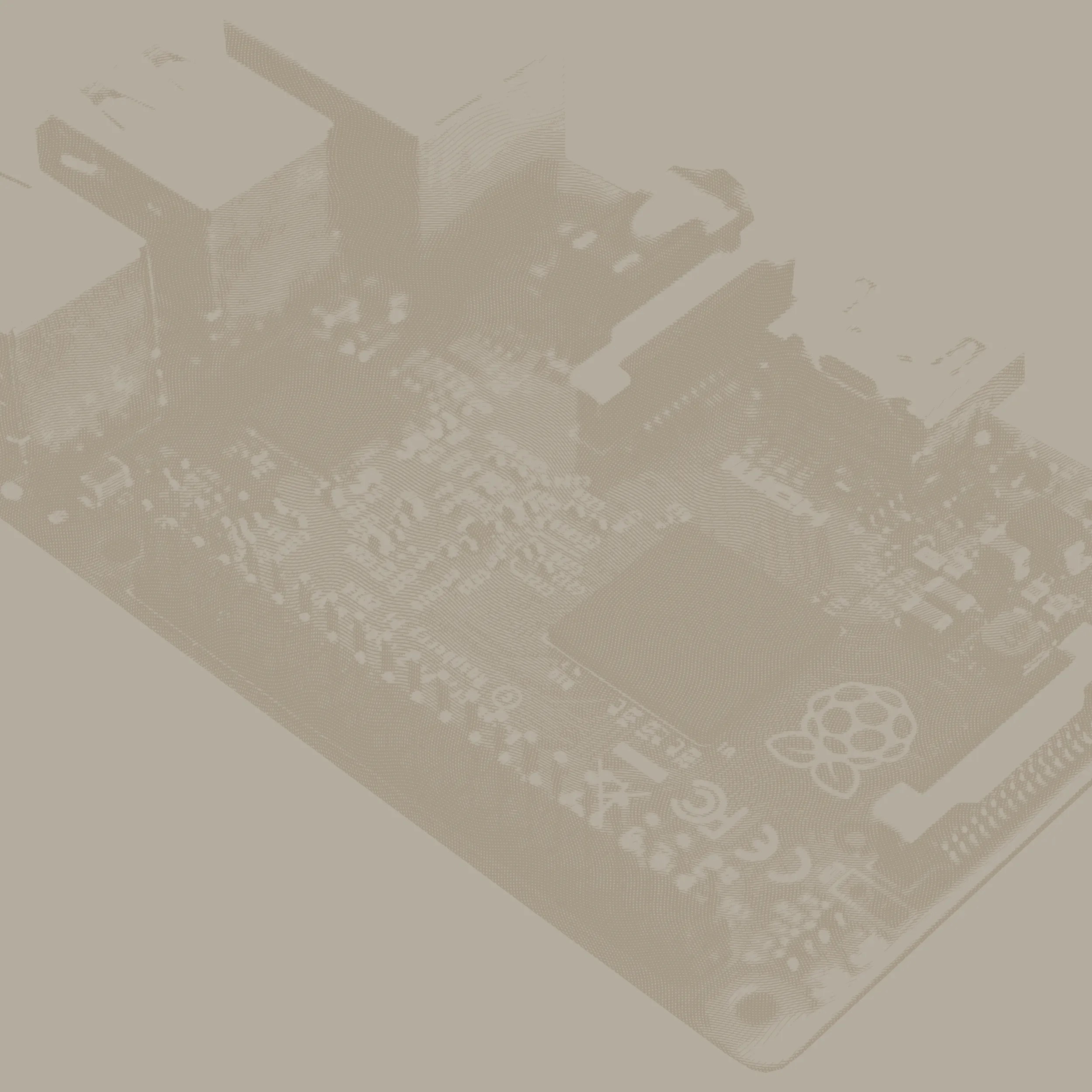 Raspberry Pi single-board computer with GPIO pins, USB ports, HDMI port, and Raspberry Pi logo visible on the circuit board.