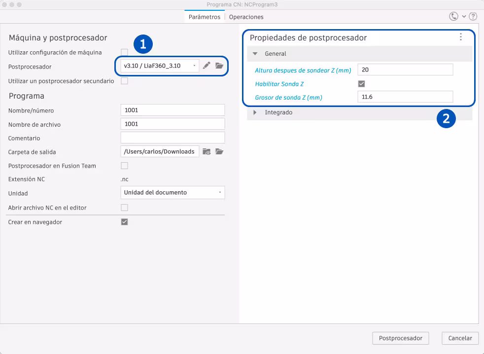 Configuración en F360 - 1