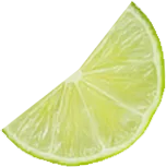 A wedge-shaped slice of lime with visible segments and a light green rind.