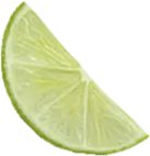 A fresh lime wedge with visible pulp and rind, showing segments and juice vesicles.