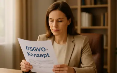 Unternehmerin liest DSGVO Beratung Dokument