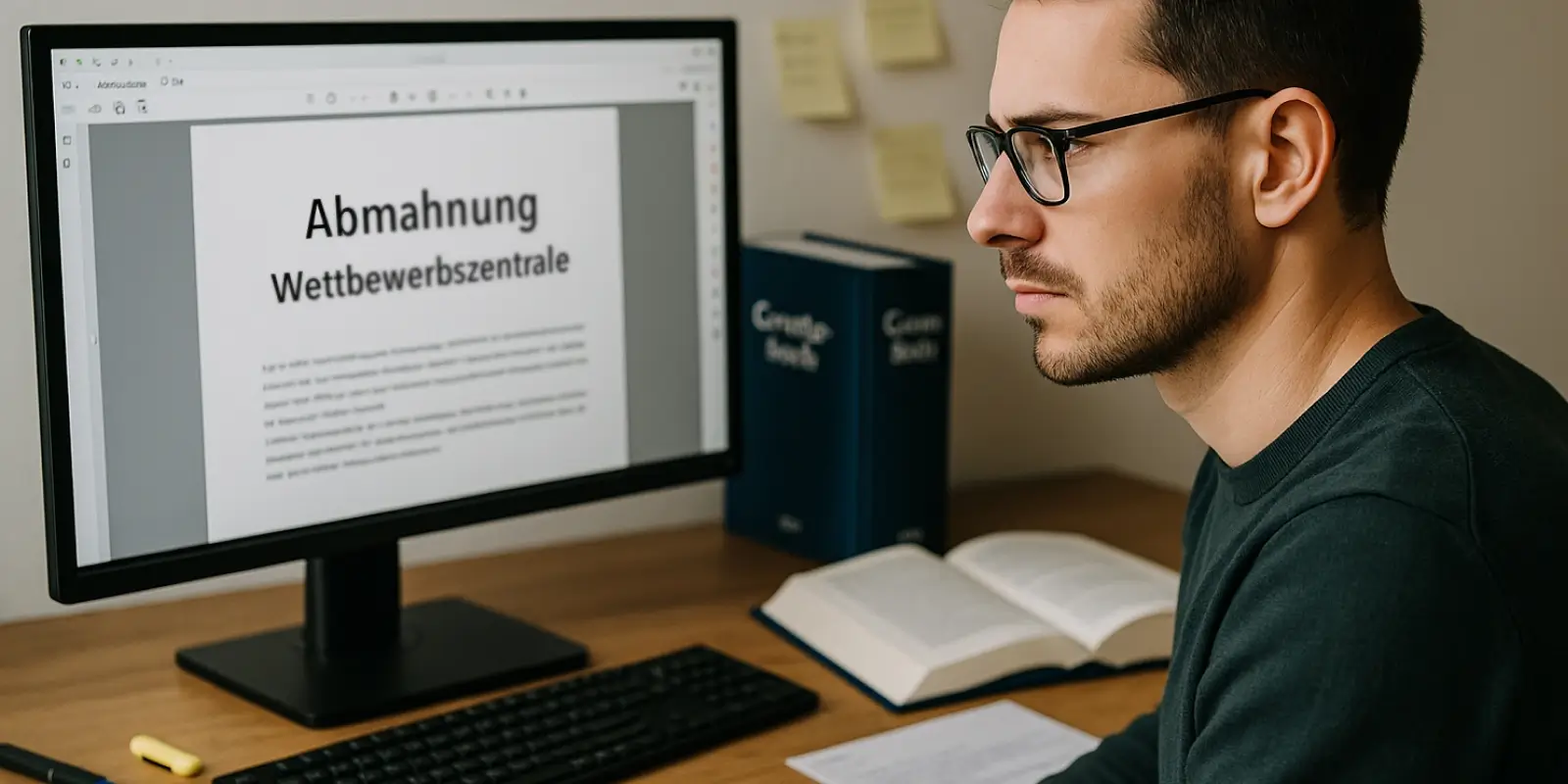 Mann recherchiert Abmahnung der Wettbewerbszentrale