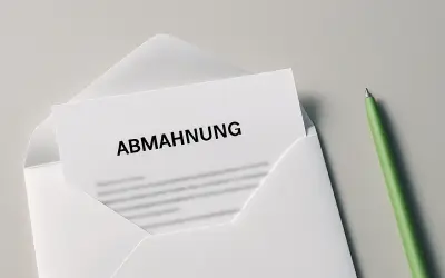 Wettbewerbsrechtliche Abmahnung in einem geöffneten Briefumschlag auf einem Tisch