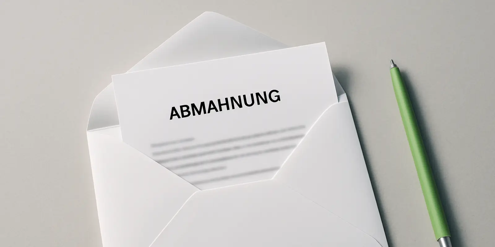 Wettbewerbsrechtliche Abmahnung in einem geöffneten Briefumschlag auf einem Tisch
