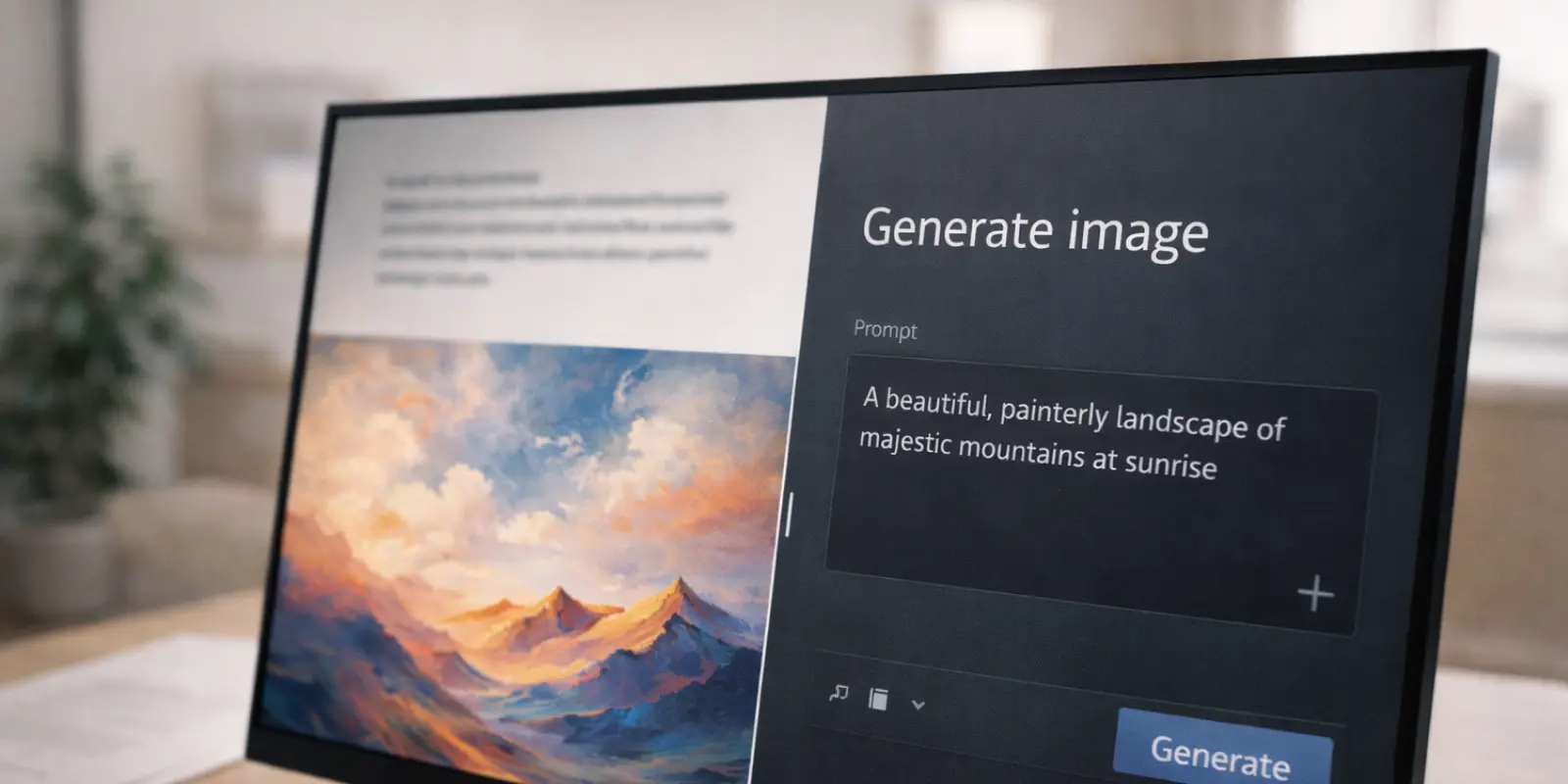 KI Bild Generator auf einem Bildschirm wirft KI Urheberrecht Fragen auf.