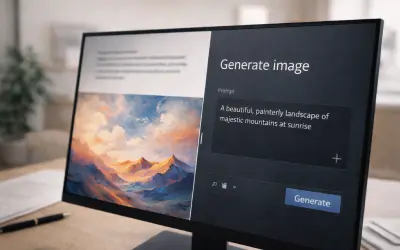 KI Bild Generator auf einem Bildschirm wirft KI Urheberrecht Fragen auf.