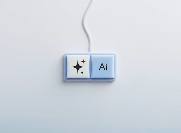 Zwei Tastatur-Tasten mit Sparkle-Icon und Ai-Schriftzug zeigen den Einsatz von KI im Projektcontrolling.