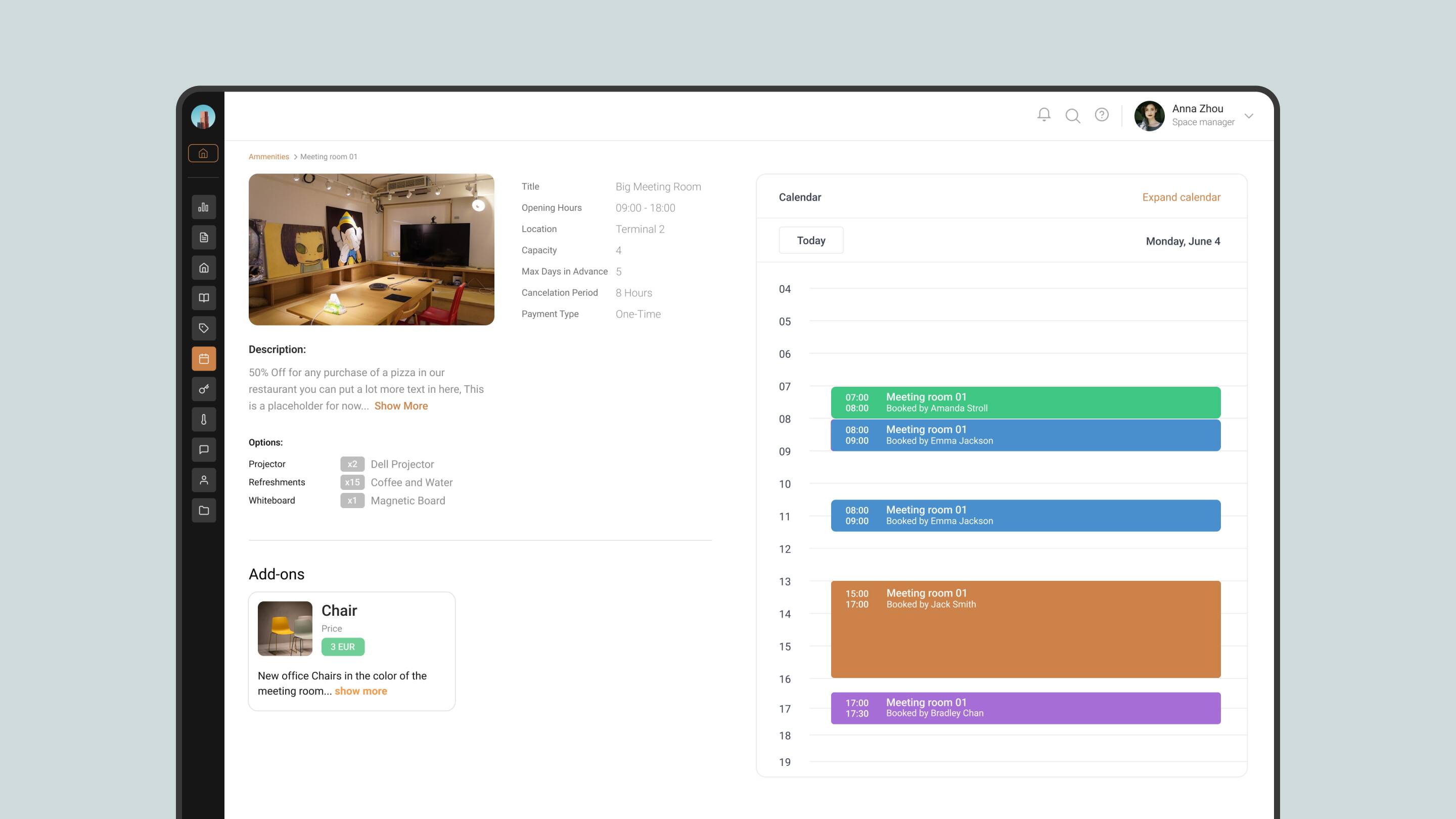 Spaceflow admin console bookings dashboard