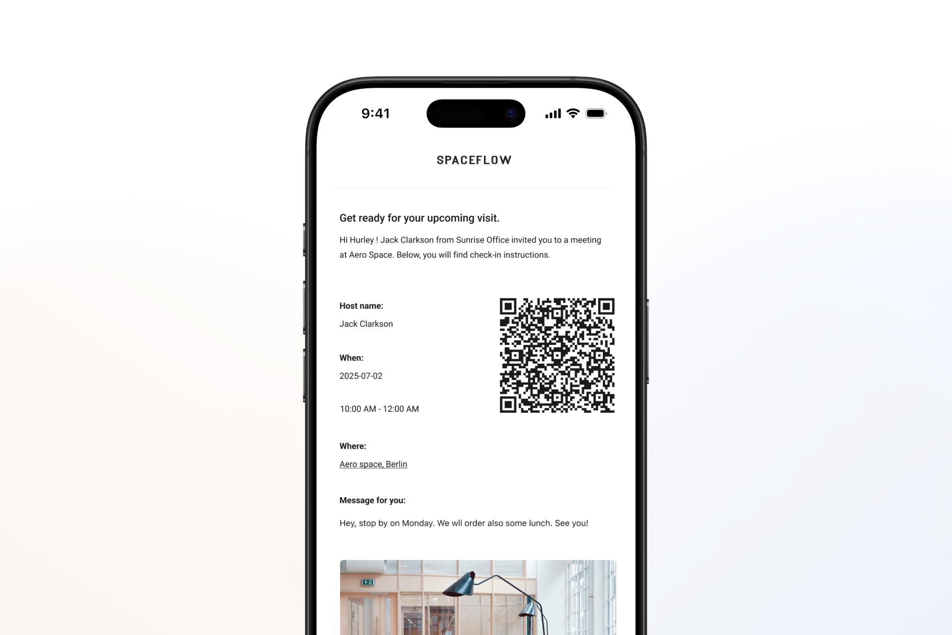 Inviting visitors is easy through the Spaceflow tenant app