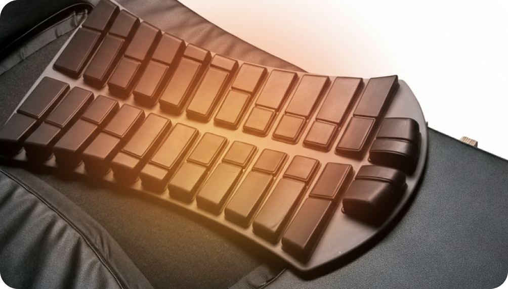 relounge EMS-Kernmodul mit Wirbelsäulen-anpassung und Licht – gezielte Muskelstimulation für smarte Regeneration und Tiefenentspannung.