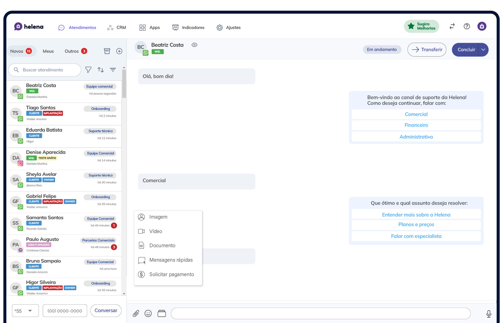 Atendimento Helena CRM Mobile