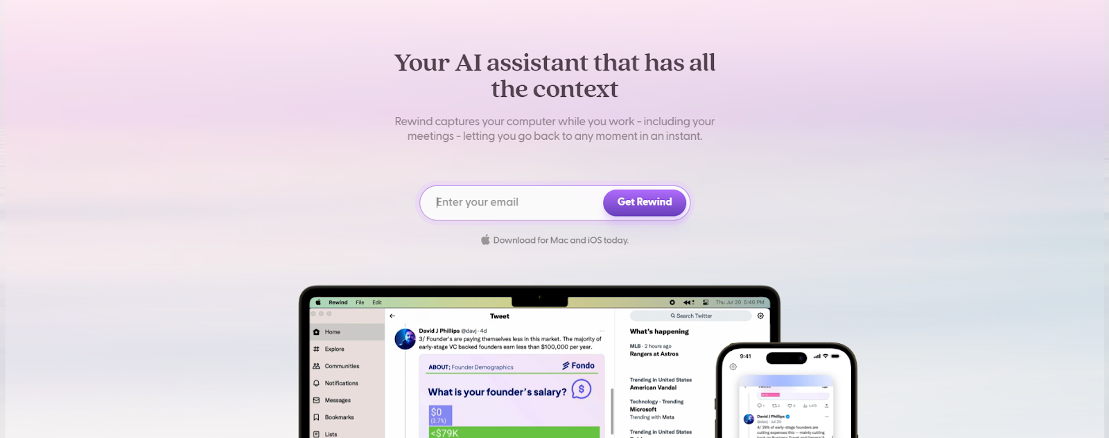 rewind ai website homepage