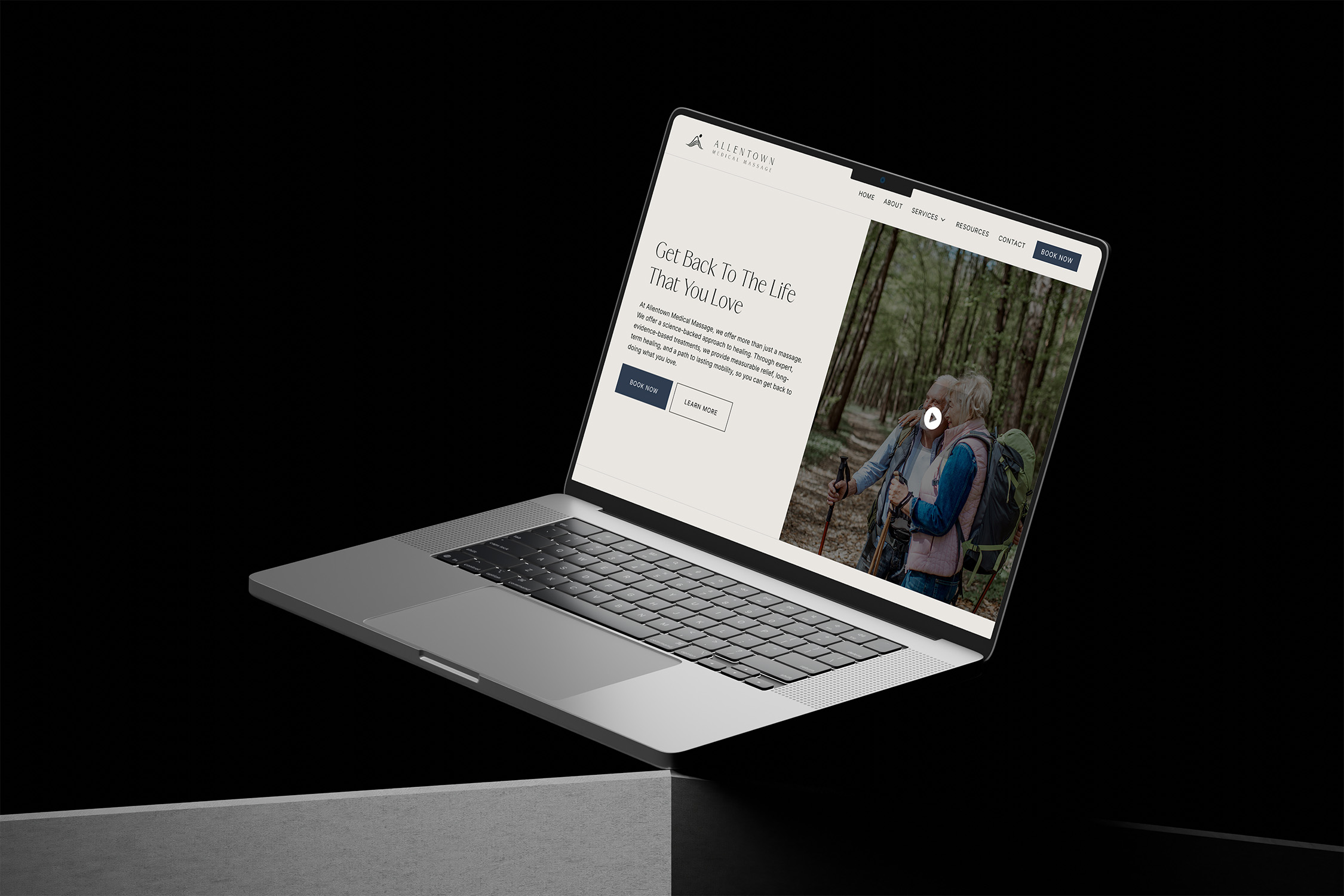 The website of Allentown Medical Massage displayed on a laptop