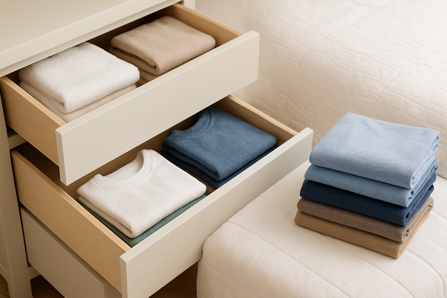 Professional wash and fold results - expertly folded clothes that are drawer ready