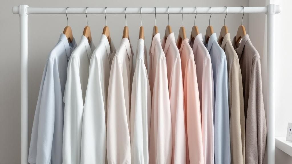 A neatly folded stack of various clean clothes, showing different textures like cotton, silk, and wool.