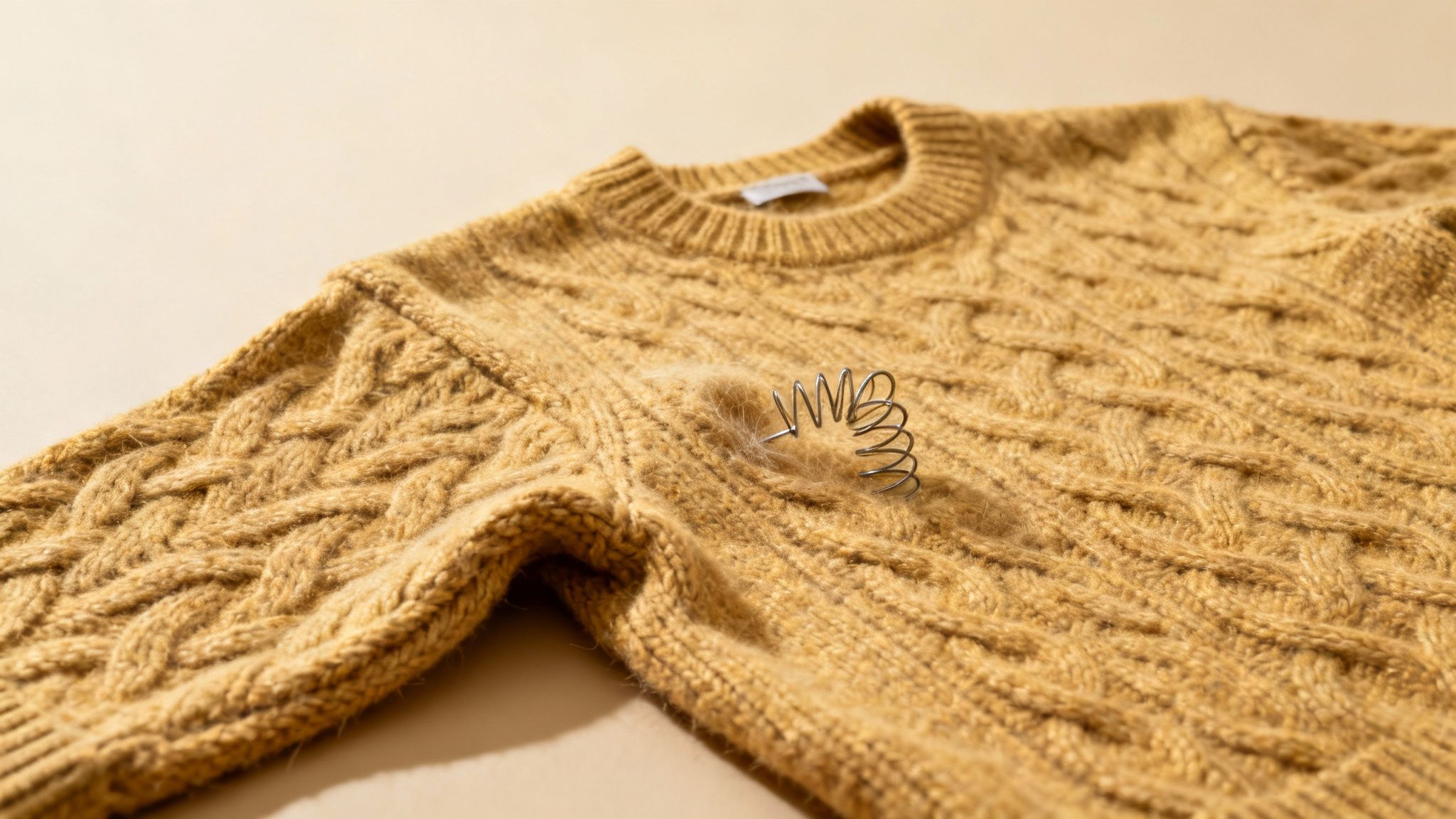 A person holding a shrunken sweater in front of them with a disappointed look.