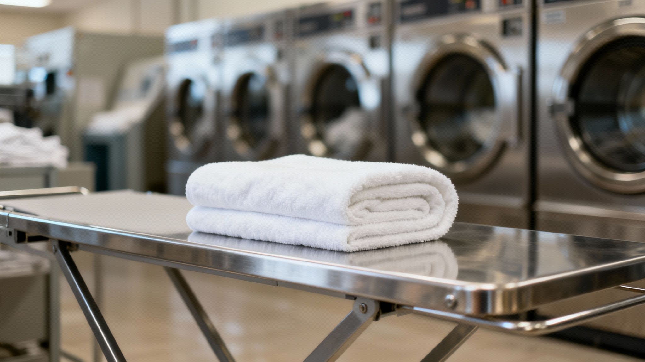 A neat stack of professionally folded white towels ready for hotel guests.