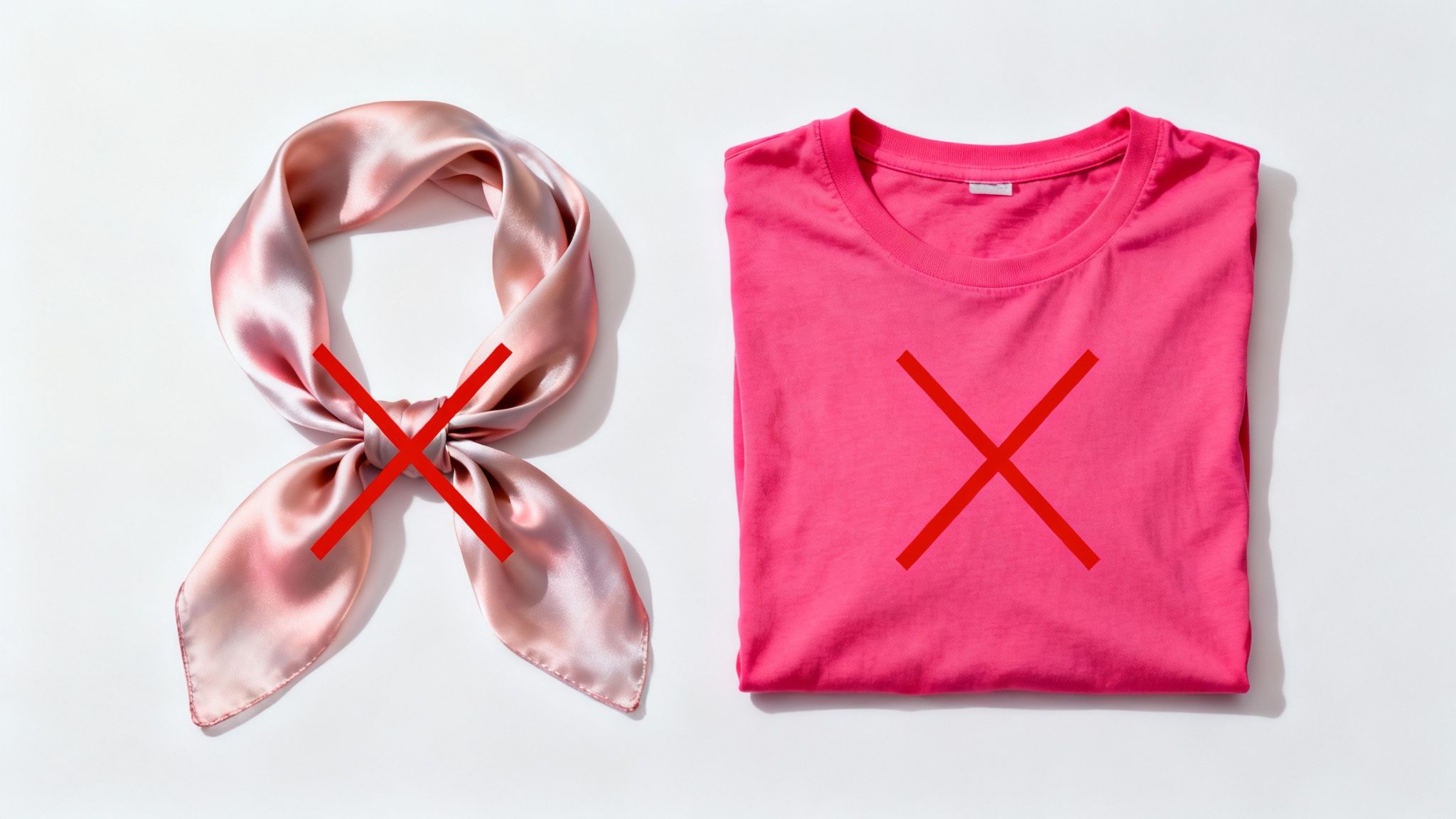A person inspecting a brightly colored shirt for potential dye bleeding before laundry stripping.