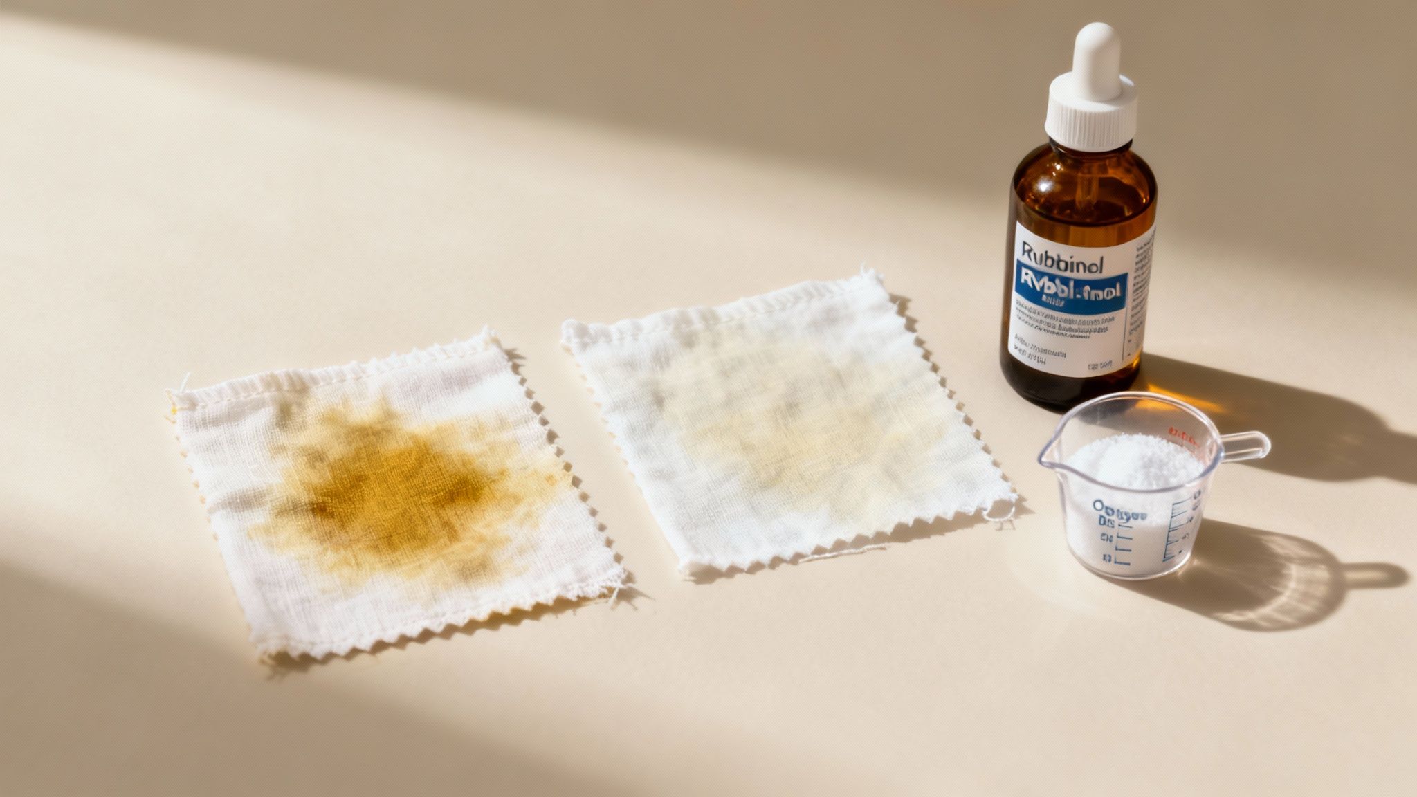 A faded but still visible mustard stain on a shirt after a wash cycle.