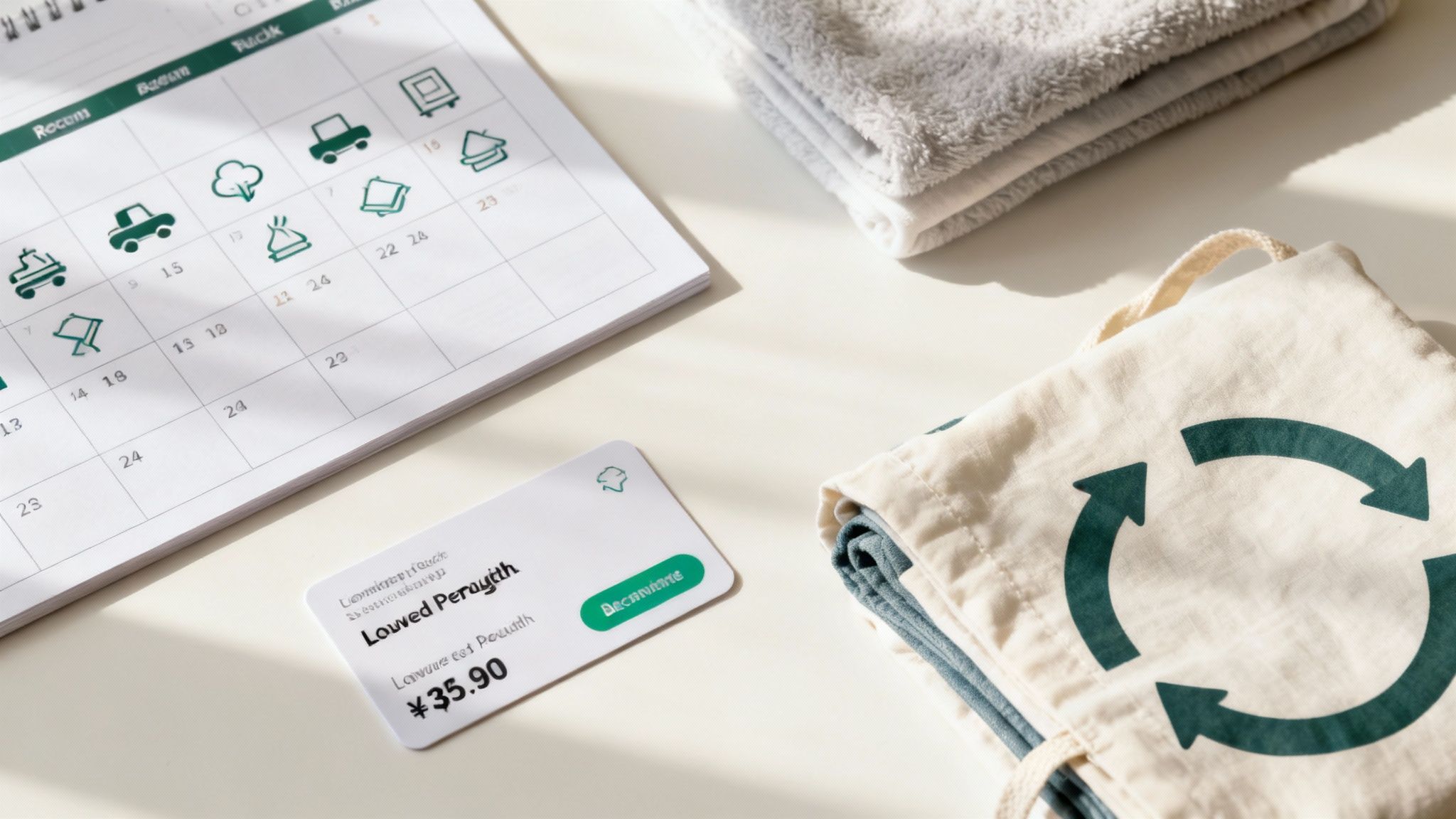 A person happily placing clothes into a branded laundry subscription bag.