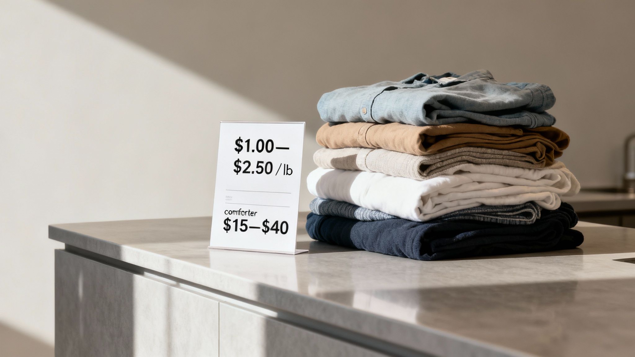 Clean, folded laundry stacked neatly on a wooden surface.