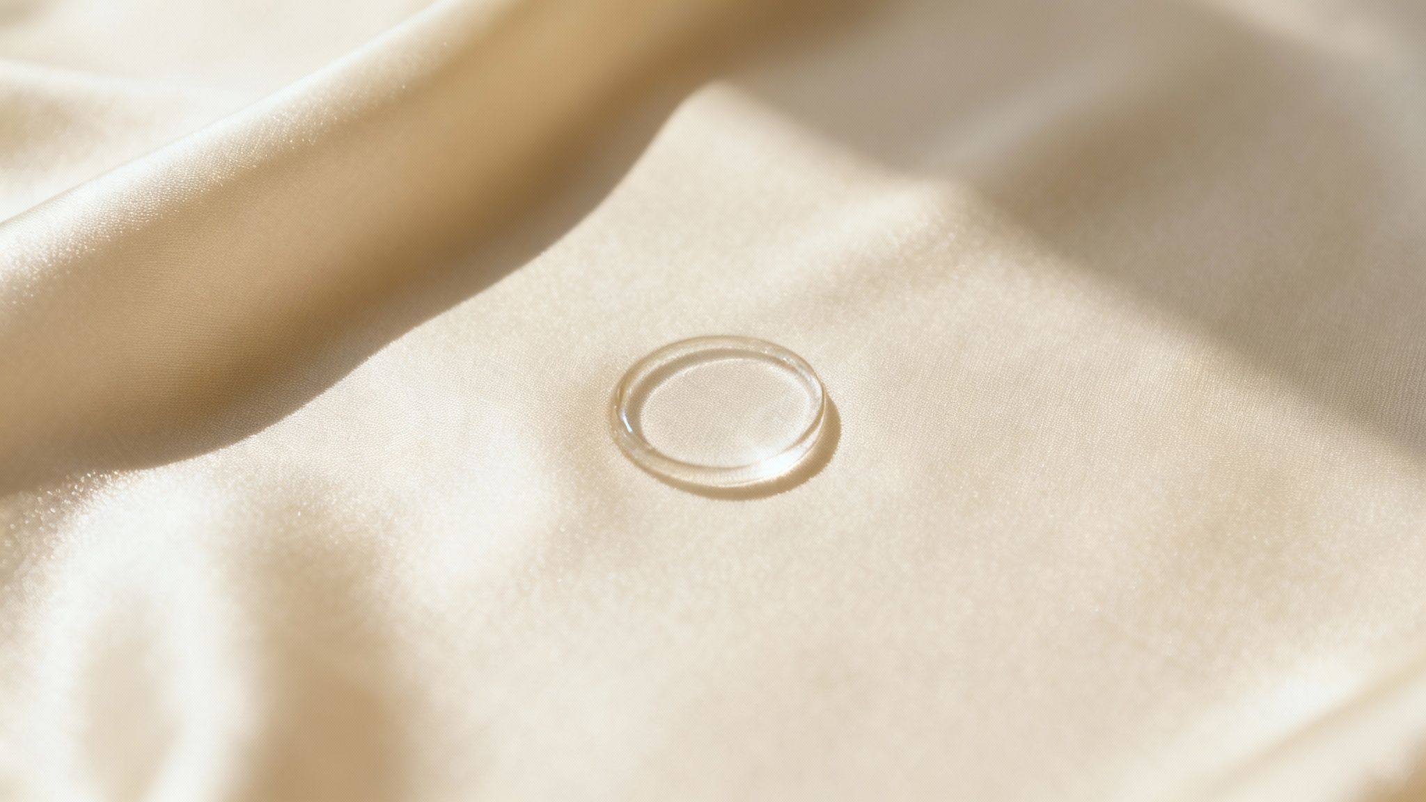 Water ring stains on delicate beige silk fabric showing circular moisture damage marks