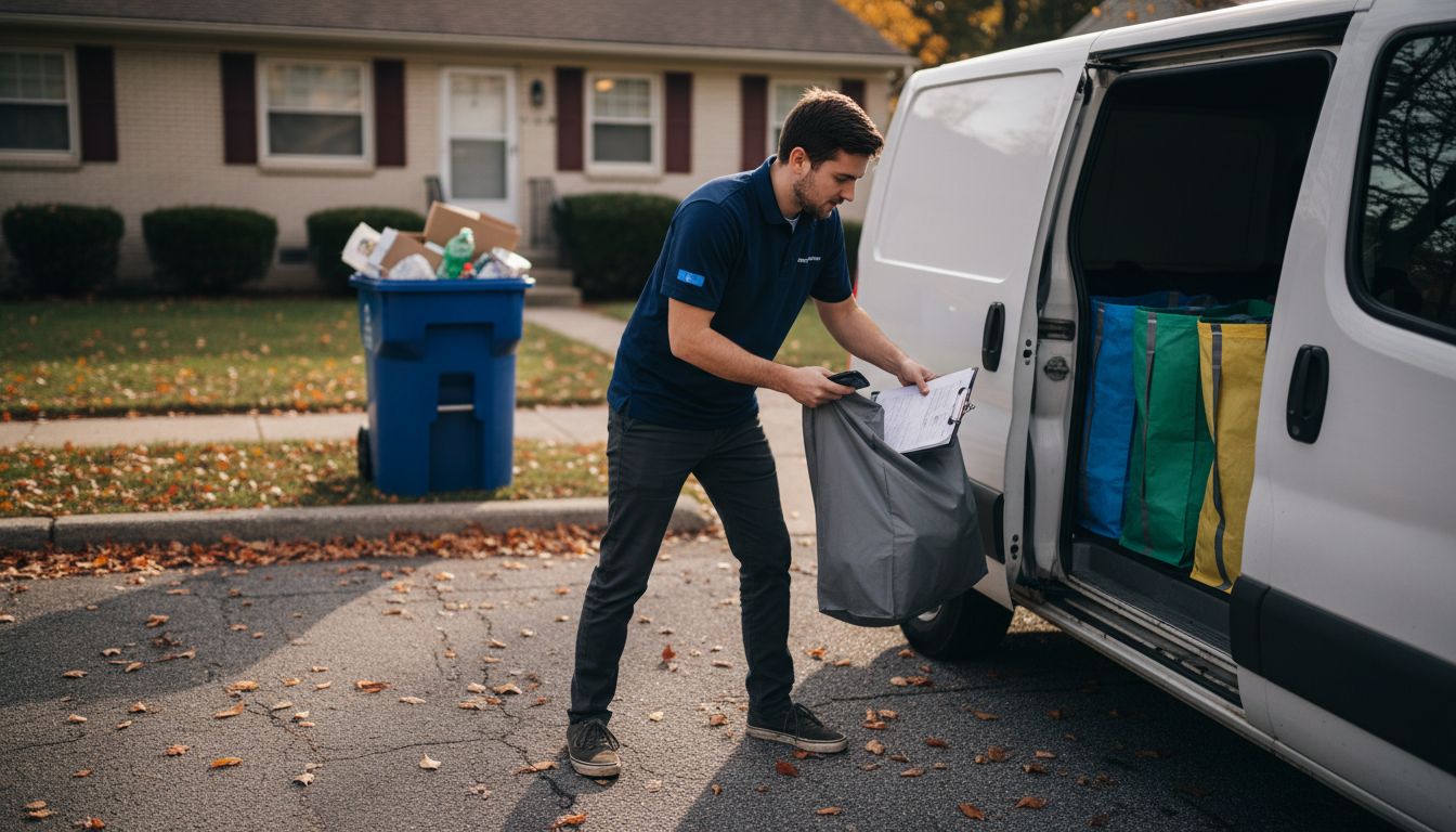 Driver loading laundry bags for pickup service